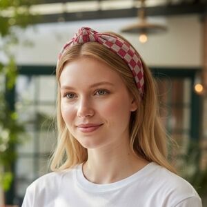 Pink Checkered Knot Headband